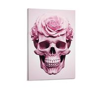 FOCCAR Pink Floral Skeleton Canvas Wall Art Flower Abstract Gothic Skull Posters Wall Decor Painting Art for Home Room Artwork