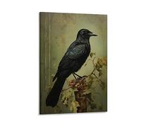 FOCCAR Quiet Crow Wall Art Prints Contemporary Retro Black Bird Rustic Pictures on Canvas Poster Wall Decor for Bedroom Home Decorations