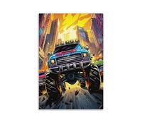 FOCCAR Racing Monster Truck Canvas Wall Decor Cool Explosive Urban Racing Poster Wall Art for Living Room Bedroom Artwork