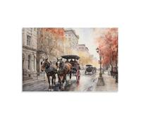 FOCCAR Retro Abstract City Canvas Prints Wall Art Architecture Horse Drawn Carriages Poster Wall Decor for Home Decorations Artwork