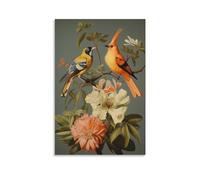 FOCCAR Retro Birds Printed Canvas Posters Beautiful Wild Bird Rustic Flower Wall Decor for Living Rooms Bedroom Wall Art Artwork