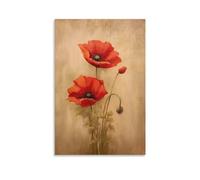 FOCCAR Retro Red Flower Canvas Wall Art Rustic Poppies Vintage Floral Posters Wall Decor Painting Art for Home Room Artwork