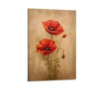 FOCCAR Retro Red Flower Printed Canvas Posters Rustic Poppies Vintage Floral Wall Decor for Living Rooms Bedroom Wall Art