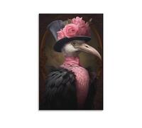FOCCAR Royal Flamingo Wall Art Prints Pink Flowers Vintage Animal Pictures on Canvas Poster Wall Decor for Bedroom Home Decorations