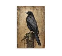 FOCCAR Rustic Crow Printed Canvas Posters Smart Cute Bird Vintage Wild Animal Wall Decor for Living Rooms Bedroom Wall Art