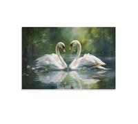 FOCCAR Rustic Swan Wall Art Prints Floral Romantic Modern Animals Pictures on Canvas Poster Wall Decor for Bedroom Home Decorations