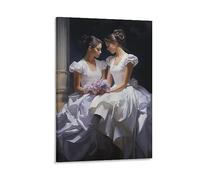 FOCCAR Sisters Of Heart Canvas Wall Decor Vintage Western Ballerina Landscape Poster Wall Art for Living Room Bedroom Artwork