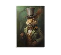 FOCCAR Smiling Gentleman Squirrel Printed Canvas Posters Classical Vintage Suit Animal Wall Decor for Living Rooms Bedroom Wall Art