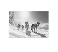 FOCCAR Snow Mountain Wolf Wall Art Prints Vintage Snowy Forest Animals Pictures on Canvas Poster Wall Decor for Bedroom Home Decorations