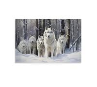 FOCCAR Snowy Woods Wolf Printed Canvas Posters Winter Nature Wildlife Wall Decor for Living Rooms Bedroom Wall Art