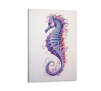FOCCAR Strange Seahorse Canvas Wall Decor Colorful Lovely Cartoon Animal Coastal Poster Wall Art for Living Room Bedroom Artwork