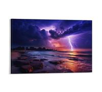 FOCCAR Thunder Lightning Canvas Wall Art Coastal Style Purple Sky Modern Posters Wall Decor Painting Art for Home Room Artwork
