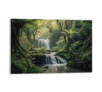 FOCCAR Tropical Forest Printed Canvas Posters Waterfall Scenery Streams Nature Photo Wall Decor for Living Rooms Bedroom Wall Art