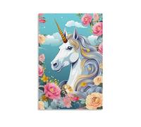 FOCCAR Unicorn Cartoon Flower Canvas Wall Art Fairy Tale Beautiful Animals Posters Wall Decor Painting Art for Home Room Artwork