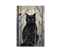 FOCCAR Vintage Cat Wall Art Prints Black Branch Modern Style Kitten Pictures on Canvas Poster Wall Decor for Bedroom Home Decorations
