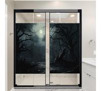 FOCCAR Vintage Horror Forest Window Film Coverings Dark Night Landscape Moon Woods Rustic Window Privacy Film Non-Adhesive Glass Film Decorative Static Cling Film for Home 45 x 60 cm x2 Pcs
