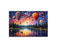 FOCCAR Vintage Hot Air Balloon Wall Art Prints Colourful Balloon Abstract Lake Trees Landscape Pictures on Canvas Poster Wall Decor for Bedroom Home Decorations
