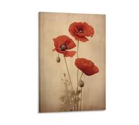 FOCCAR Vintage Red Poppies Canvas Wall Decor Rustic Flower Poppy Floral Plants Poster Wall Art for Living Room Bedroom Artwork