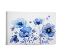 FOCCAR Watercolor Blue Flowers Paintings on Canvas Wall Art Rustic Nature Floral Canvas Prints Poster Wall Decor for Home Decorations