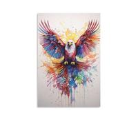 FOCCAR Watercolor Eagle Canvas Wall Art Colorful Cool Animal Bird Posters Wall Decor Painting Art for Home Room Artwork