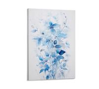 FOCCAR Watercolor Flower Plant Canvas Wall Art Print Framed Modern Blue Leaf Botanical Ready to Hang Canvas Print Posters Wall Art