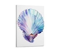 FOCCAR Watercolor Shell Canvas Wall Art Abstract Nature Modern Coastal Seashell Posters Wall Decor Painting Art for Home Room Artwork