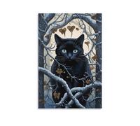 FOCCAR Yellow Leaves Cats Wall Art Prints Cute Snow Modern Branch Kittens Pictures on Canvas Poster Wall Decor for Bedroom Home Decorations