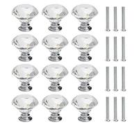 FOCCTS 12 PCS 30mm Crystal Door Knobs Glass Drawer Knobs Decorative Crystal Door Handles Diamond Pulls with Screws for Home Office Chest Cabinet Drawers