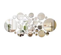 FOCCTS 41 Pcs Mirror Wall Stickers Self-Adhesive Round Circle Mirrors Mirror Sheets for Home Decoration with 6 Different Sizes 0.87 to 5.9 Inches in Diameter