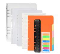 FOCCTS A5 6-Hole Refillable Notebook Accessories Set, Including 135 A5 Refill Papers Lined + 25 Note Tabs (8 Colors) + 5 dividers + 1 A5 Cover + 1 Zipper Pocket + 1 Bookmark Ruler + 1 Receipt Bag