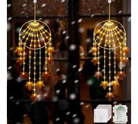 Focefec Christmas Window Lights, Xmas Light Decor for Indoor Outdoor, 2 Pack Maple Leaf Curtain Fairy LED Lights for Party, Wedding, Battery Powered with 8 Modes (Battery Not Included)
