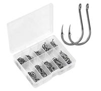 Focenat 100 Pcs Barbed Fishing Hooks, 10 Sizes Fish Hooks 3# - 12#, Eyed Fishing Hooks, Circle Hooks for Fishing in High Carbon Steel with Plastic Box