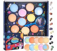 Focenat 10PCS Bath Bombs Gift Set, Bath Bombs for Kids with Surprise Gem Inside, Planet Design Handmade Natural Fizzy Bubble Bath Bombs with Organic Essential Oils for Kids Women Men Bubble Spa Bath