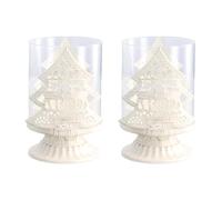 Focenat 2PCS Christmas Pillar Candle Holder, Vintage Metal Candlestick Holder Glass Hurricane Candle Holders for Table Centrepieces Thanksgiving, Christmas Decor, Table Centrepiece Ornaments (Tree)