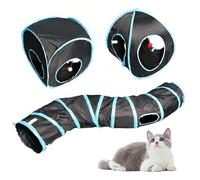 Focenat 3 in 1 Cat Tunnel Indoor, Collapsible Cat Enclosure Playpen, Pop up Cat Play Tent, Interactive Cat Toy with Bell Ball, Play Tunnels for Cat Kitty Puppy Rabbit Exercising Hiding Training (B)