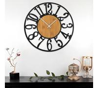Focenat 40cm Round Metal Silent Wall Clock - Roman Numerals, Vintage Large Design, Non-Ticking for Living Room, Bedroom, Kitchen, Office Home Decor