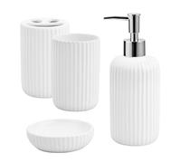Focenat 4PCS Bathroom Accessory Set, Tootbrush Holder, Lotion Soap Dispenser, Soap Dish, Modern Bathroom Decor, Bathroom Accessories Set, Bathroom Décor Accessories (White)