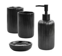 Focenat 4PCS Bathroom Accessory Set, Tootbrush Holder, Lotion Soap Dispenser, Soap Dish, Modern Bathroom Decor, Bathroom Accessories Set, Bathroom Décor Accessories (Black)