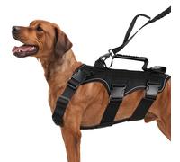 Focenat Dog Harness with Lead, Dog Harness with Handle, with 3 Handles and 3 D Rings, Reflective, Breathable Dog Harness, Chest Harness, for Medium, Large Dogs (L)