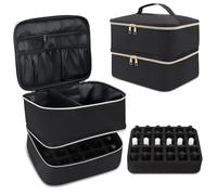 Focenat Double-Layer Nail Polish Storage, Black Nail Polish Carrying Case Bag with Manicure Tools Storage Pockets, Holds 30 Bottles and Nail Lamp, Nail Dryer Case, Nail Organizer Bag