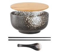 Focenat Large Ceramic Ramen Bowl, 1500 ML, With Chopsticks and Spoon Set - Japanese Picnic Tableware for Noodles, Pasta, Soup, Salad, Snacks (White)