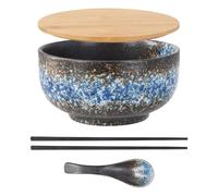 Focenat Large Noodle Bowl, 1500 ML Ceramic Ramen & Salad Bowl Set, Chopsticks & Spoon, Japanese Picnic Tableware for Pasta, Soup, Snack