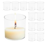 Focenat Set of 12 Tea Light Holders, Diameter 6 x 6 cm H, Plastic Tea Light Cups, Candle Holder, Transparent, Candle Holder Plastic for DIY Table Decoration, Guest Gifts, Wedding Decoration, Party