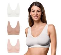 FOCENZA Women's Bra without Underwire, Brassiere with Wide Shoulder in Stretch Microfibre, Multipack of 3 Pieces in Various Colours, Made in Italy, White-Nude-Powder, L/XL