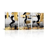 Fochorlo 3 Pieces Abstract Wall Art Black Gold Wall Decor Female Dance Woman Painting for Home 12"X16"X3