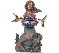 foci cozi Mermaid Sitting on Rock Statue Decorations Animals Bird Bath Feeder Garden Statue Light Up Figurines Princess Ornament Indoor Outdoor Sculpture Gift for Home Yard Patio Decor