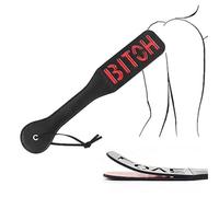 FOCICE BDSM Adult Double-Layer Spanking Paddle PU Leather Letters SM Whipping Punishment Slave Fetish Role-Playing pornographic Sex Toy Black and red (Bitch)