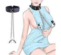 FOCICE BDSM adult female nipple clamp with collar, nipple clamp with necklace sex toy, body breast clamp female male homosexual adult couple SM fetish flirting slave role-playing