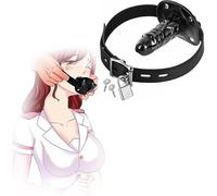 FOCICE BDSM Adult Lockable Dildo Mouth Shape SM Realism Black Silicon Penis Shaped Adjustable Leather Strap with Lock, Suitable for Couples' Dream Sex Toys