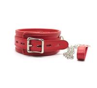 FOCICE BDSM Adult Women's Red PU Leather Erotic Binding Collar with Adjustable Leather and Chain, Padded Fetish Slave Equipment, Suitable for Female Adult Bondage, Sex Flirting, Slave Games